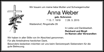 Traueranzeige von Anna Weber von Frankenpost
