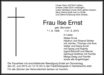 Traueranzeige von Ilse Ernst von Frankenpost