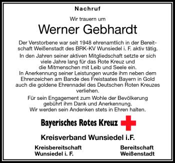 Traueranzeige von Werner Gebhardt von Frankenpost