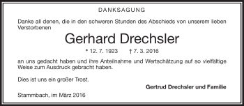 Traueranzeige von Gerhard Drechsler von Frankenpost