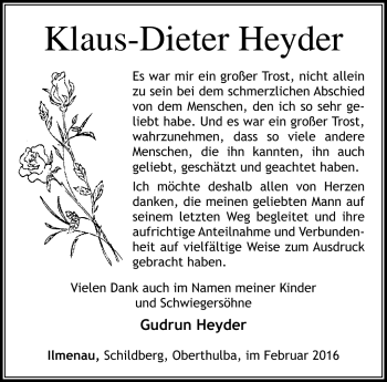 Traueranzeige von Klaus Dieter Heyder von Südthüringer Presse