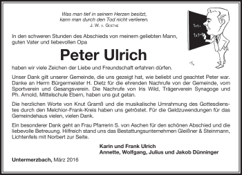 Traueranzeige von Peter Ulrich von Neue Presse Coburg