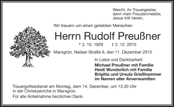 Traueranzeige von Rudolf Preußner von Frankenpost