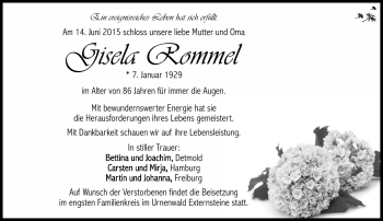 Traueranzeige von Gisela Rommel von Südthüringer Presse