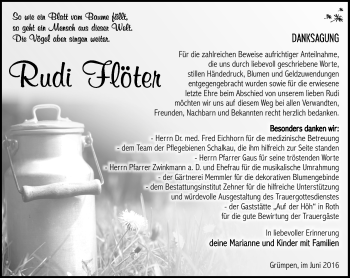 Traueranzeige von Rudolf Flöter von Südthüringer Presse