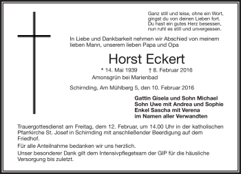 Traueranzeige von Horst Eckert von Frankenpost