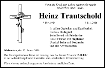 Traueranzeige von Heinz Trautschold von Neue Presse Coburg