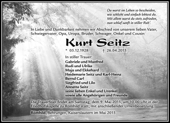 Traueranzeige von Kurt Seitz von Südthüringer Presse