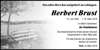 Traueranzeige von Herbert Brust von Südthüringer Presse