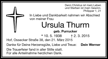 Traueranzeige von Ursula Thurm von Frankenpost