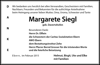 Traueranzeige von Margarete Siegl von Neue Presse Coburg