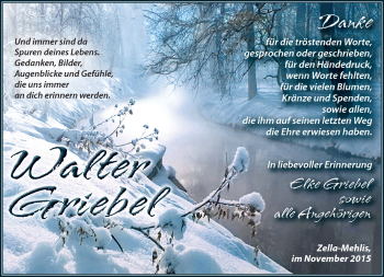 Traueranzeige von Walter Griebel von Südthüringer Presse