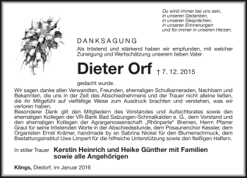 Traueranzeige von Dieter Orf von Südthüringer Presse