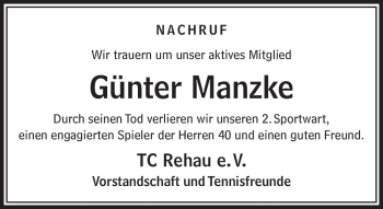 Traueranzeige von Günter Manzke von Frankenpost