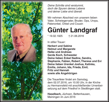 Traueranzeige von Günter Landgraf von Südthüringer Presse