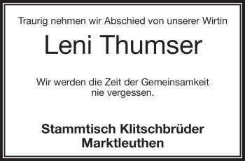 Traueranzeige von Leni Thumser von Frankenpost