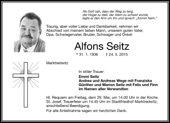 Traueranzeige von Alfons Seitz von Frankenpost