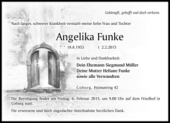 Traueranzeige von Angelika Funke von Neue Presse Coburg