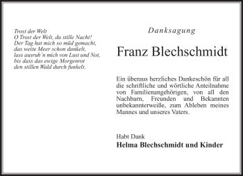 Traueranzeige von Franz Blechschmidt von Südthüringer Presse