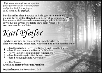 Traueranzeige von Karl Pfeifer von Südthüringer Presse