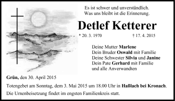 Traueranzeige von Detlef Ketterer von Neue Presse Coburg