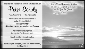 Traueranzeige von Peter Schulz von Südthüringer Presse