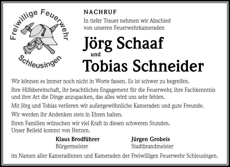  Traueranzeige für JörgTobias SchaafSchneider vom 06.10.2015 aus Südthüringer Presse