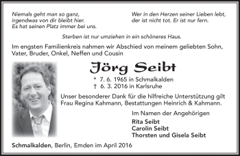 Traueranzeige von Jörg Seibt von Südthüringer Presse