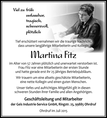 Traueranzeige von Martina Fitz von Südthüringer Presse