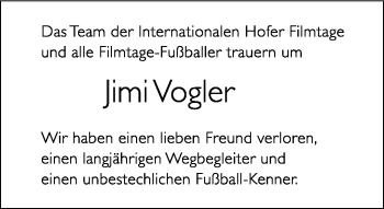 Traueranzeige von Jimi Vogler von Frankenpost