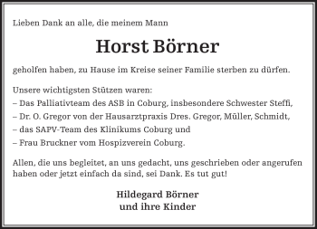 Traueranzeige von Horst Börner von Neue Presse Coburg