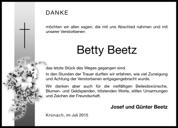Traueranzeige von Betty Beetz von Neue Presse Coburg