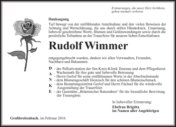 Traueranzeige von Rudolf Wimmer von Südthüringer Presse