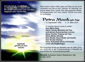 Traueranzeige von Petra Maak von Südthüringer Presse