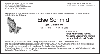 Traueranzeige von Else Schmid von Neue Presse Coburg