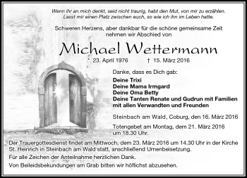 Traueranzeige von Michael Wettermann von Neue Presse Coburg