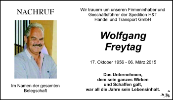 Traueranzeige von Wolfgang Freytag von Südthüringer Presse