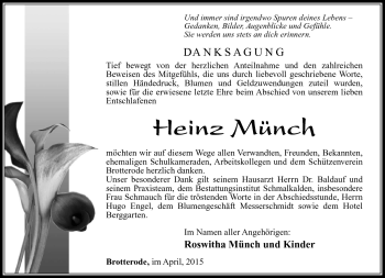 Traueranzeige von Heinz Münch von Südthüringer Presse