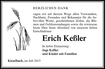 Traueranzeige von Erich Keßler von Südthüringer Presse