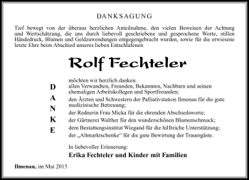 Traueranzeige von Rolf Fechteler von Südthüringer Presse