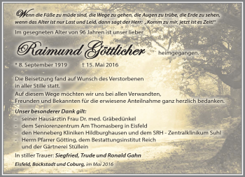 Traueranzeige von Raimund Göttlicher von Neue Presse Coburg