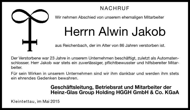  Traueranzeige für Alwin Jakob vom 12.05.2015 aus Neue Presse Coburg