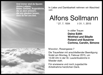 Traueranzeige von Alfons Sollmann von Neue Presse Coburg