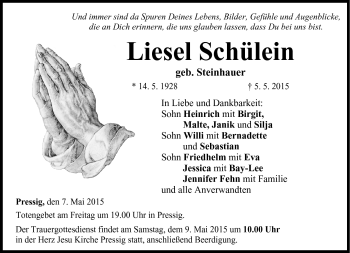 Traueranzeige von Liesel Schülein von Neue Presse Coburg