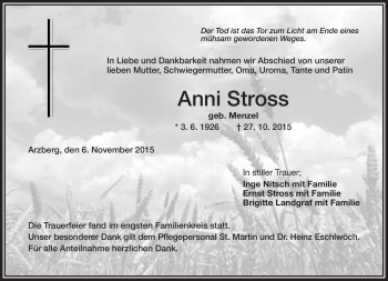 Traueranzeige von Anni Stross von Frankenpost