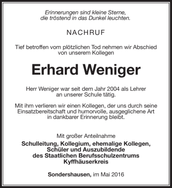 Traueranzeige von Edgar Weniger von Südthüringer Presse