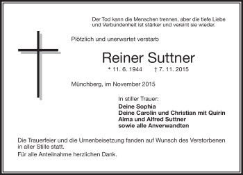Traueranzeige von Reiner Suttner von Frankenpost