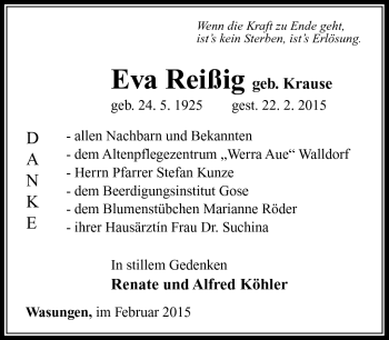 Traueranzeige von Eva Reißig von Südthüringer Presse