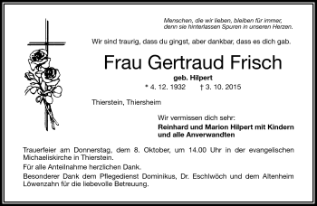 Traueranzeige von Gertraud Frisch von Frankenpost