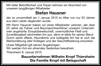 Traueranzeige von Stefan Hausner von Frankenpost